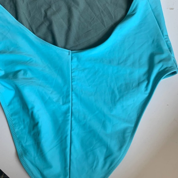 Aerie 2XL Cheeky Halter Tie Plunge One Piece Swimsuit High Cut Leg Blue Sexy XXL - Picture 13 of 13